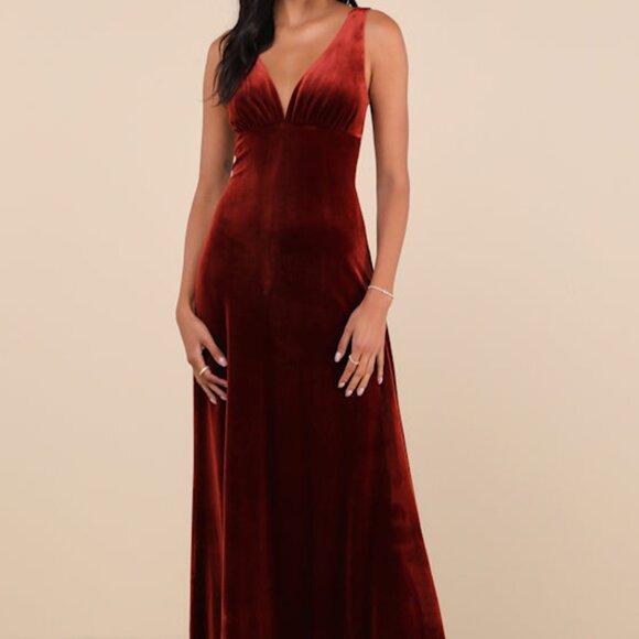 Lulus Decadent Evening Rust Orange Velvet Sleeveless Maxi Dress - Size M - Picture 1 of 1